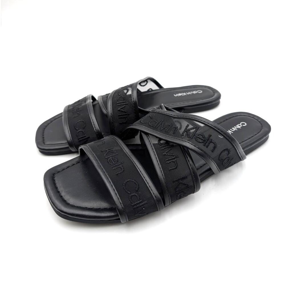 Calvin Klein Bestina Strappy Logo Sandals Open Toe Women's Black Size US7M EU37